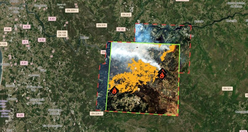 Imagens satélite da área ardida no incêndio em Arouca 