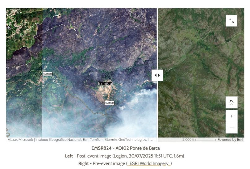 Imagens satélite da área ardida no incêndio em Ponte da Barca