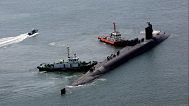 The nuclear-powered submarine USS Michigan approaches a naval base in Busan, 16 June, 2023