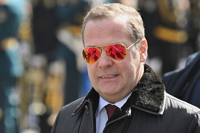 Russian Security Council Deputy Chairman Dmitry Medvedev attends the Victory Day military parade in Moscow, 9 May, 2025