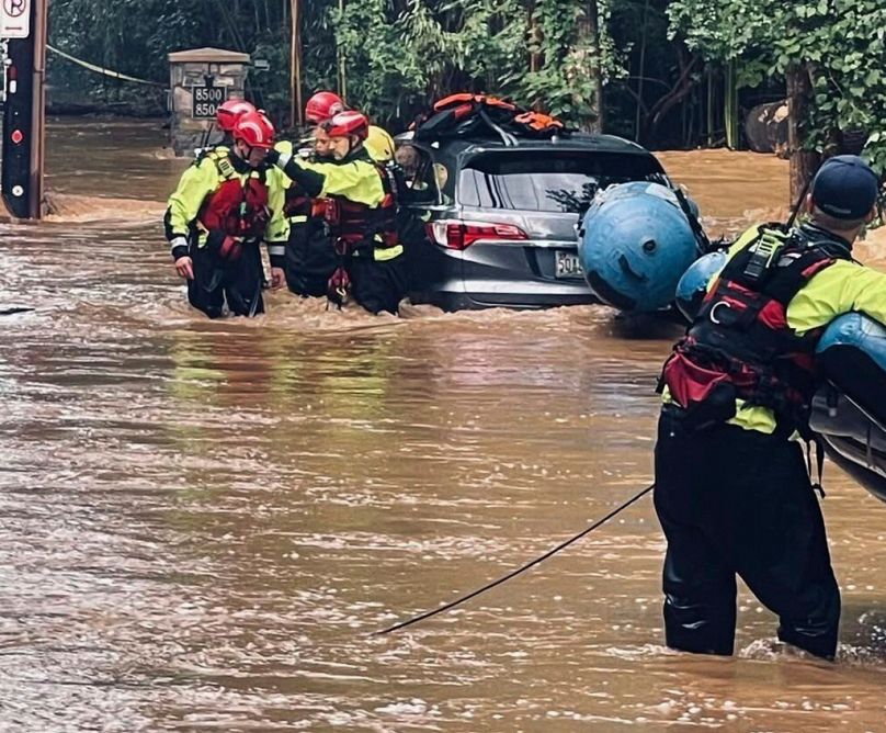  عملية إنقاذ طفل يبلغ من العمر 8 سنوات بعد فيضانات مفاجئة، يوم الخميس 31 يوليو 2025، في ولاية ماريلاند.