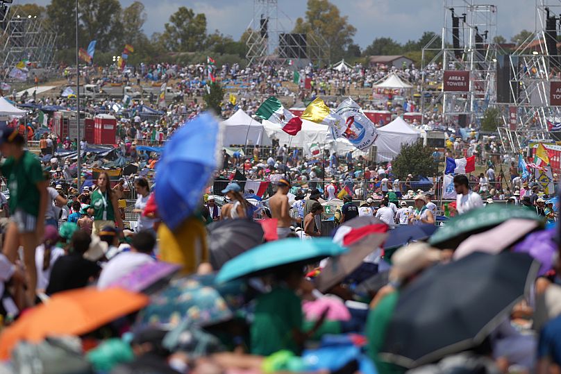 Young people participate in the Youths Jubilee at the Tor Vergata field in Rome, Saturday, Aug. 2, 2025.