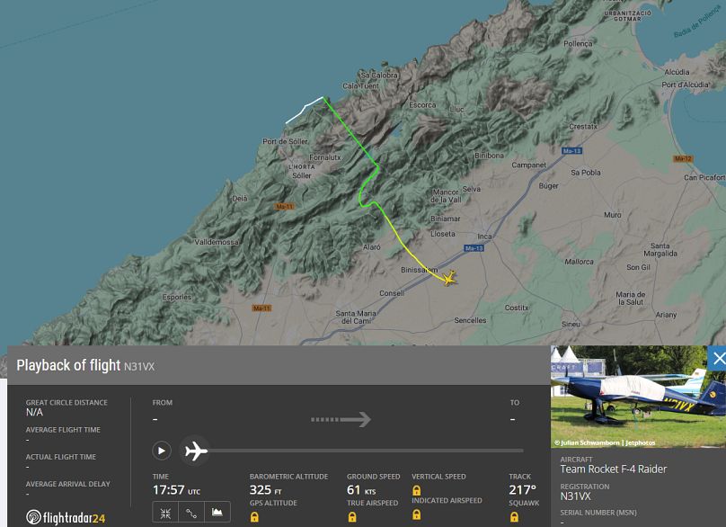 Vuelo  de la avioneta siniestrada a 200 metros de la costa de Sóller, 02/08/2025.