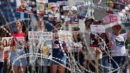 Families of hostages protest, demanding the release from Hamas captivity in the Gaza Strip, at the plaza known as the hostages square in Tel Aviv, Israel, 2 August 2025.