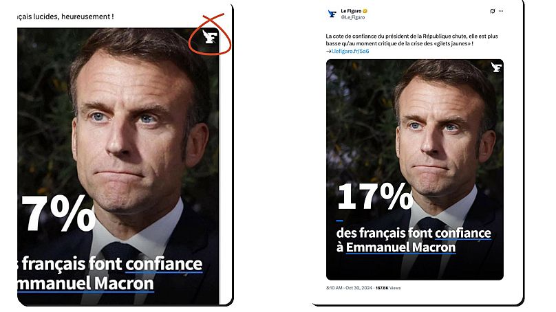 On left, the false post with a 7% figure and on right, Le Figaro's publication from October 2024.