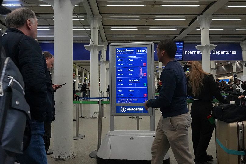 A view of a departures screen at St Pancras International station in London, 7 March, 2025