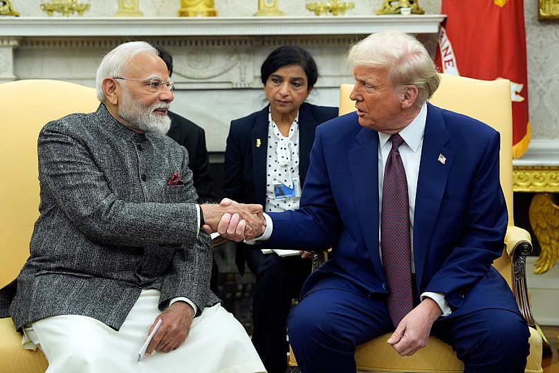 President Donald Trump meets with India's Prime Minister Narendra Modi in the Oval Office of the White House. February 2025