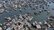 Submerged houses on the banks of the river Ganga following heavy monsoon rains in Prayagraj, 5 August, 2025
