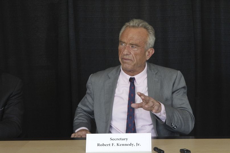 US Health Secretary Robert F. Kennedy Jr. attends a news conference, Tuesday, Aug. 5, 2025, in Anchorage, Alaska