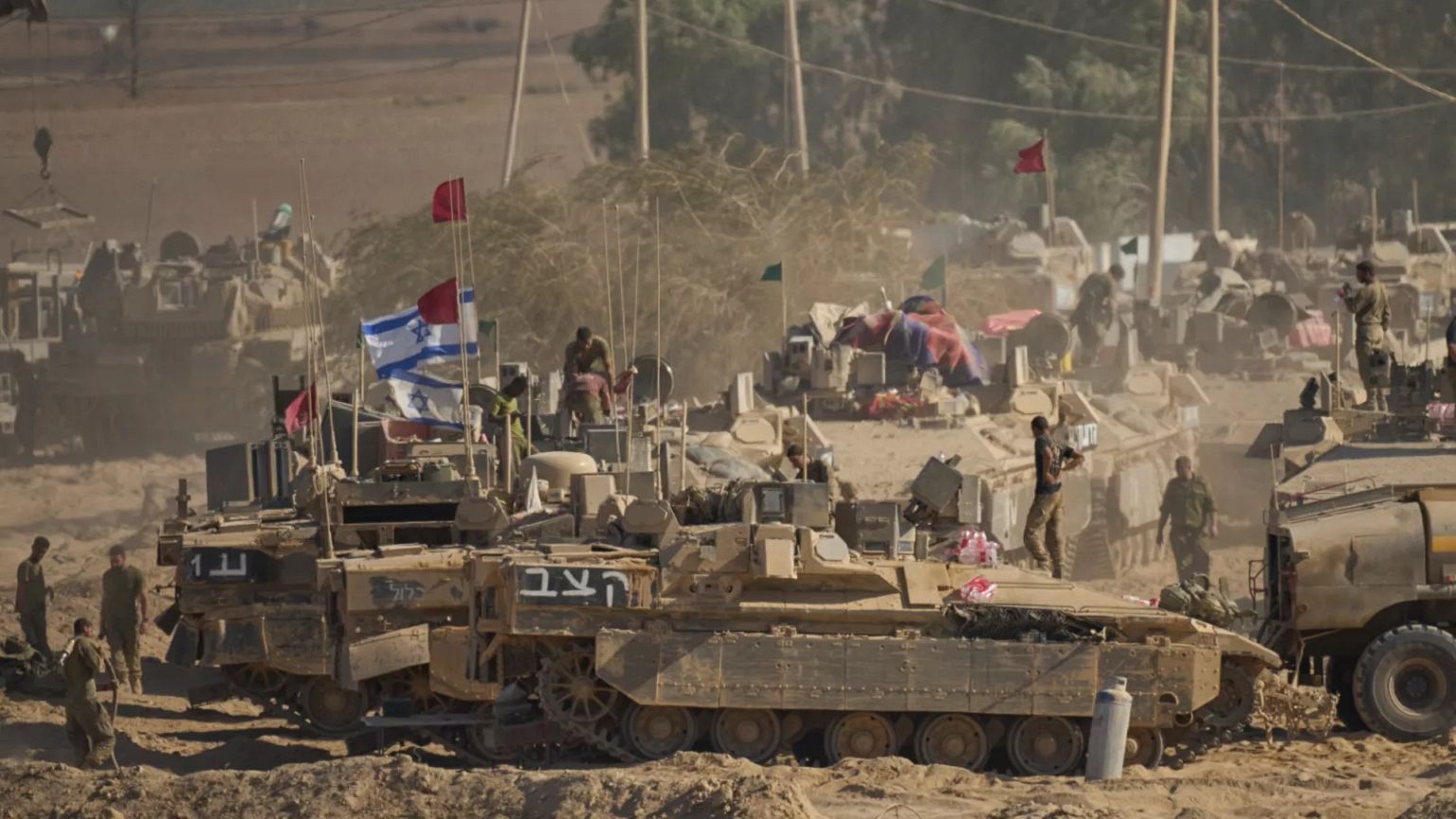 Israeli soldiers are seen near the Gaza Strip border in southern Israel, 6 August, 2025