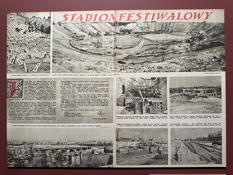 Artykuł o budowie Stadionu Dziesięciolecia w Warszawie, 1955 r. 
