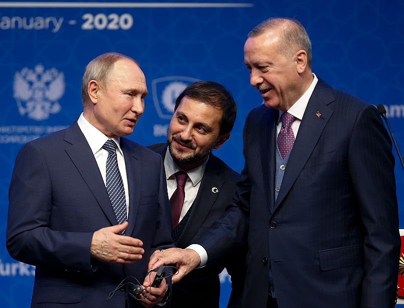 Az orosz és a török elnök Isztambulban a TurkStream gázvezeték megnyitása alkalmából 2020 januárjában
