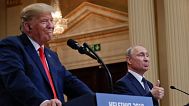 US President Donald Trump shakes hands with Russian President Vladimir Putin at the end of a news conference in Helsinki, 16 July, 2018