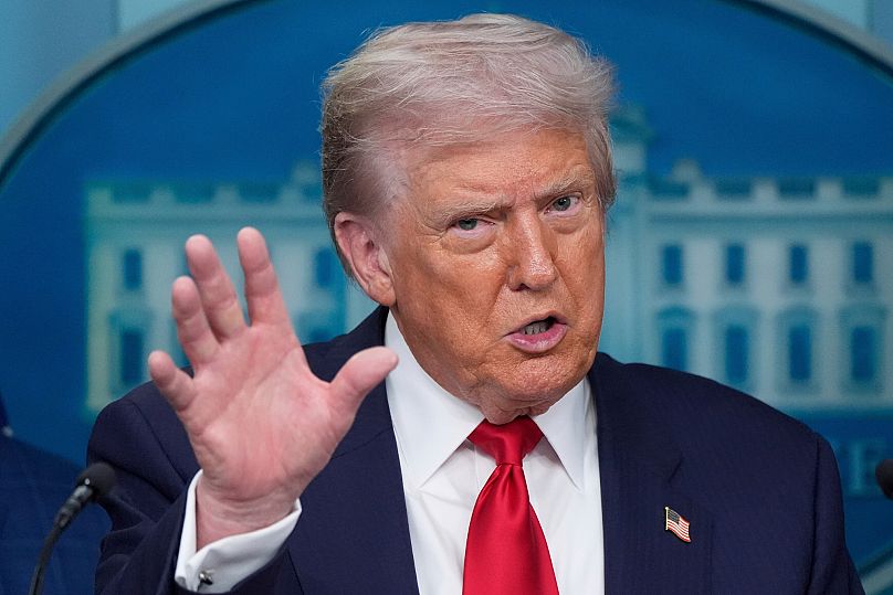 US President Donald Trump speaks with reporters in the James Brady Press Briefing Room at the White House, 11 August, 2025