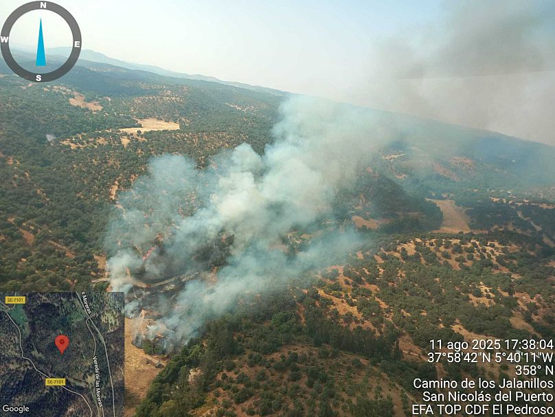 Imagen con las coordenadas del incendio en Cádiz de agosto de 2025.