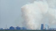 A fire close to the Zaporizhzhia nuclear power plant in southern Ukraine, 12 August, 2025