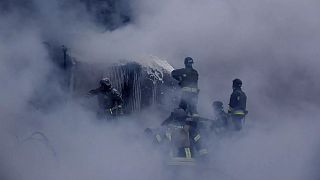 Firefighters put out a fire following a Russian missile attack on the country's energy system in Dnipropetrovsk region, 25 December, 2024