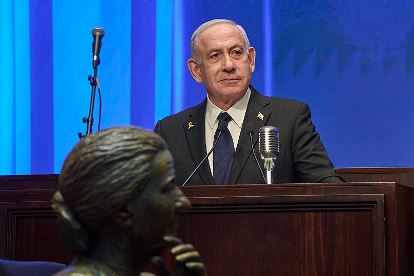 Israeli Prime Minister Benjamin Netanyahu speaks at the opening ceremony of the Knesset Museum in the old building of the Israeli parliament, 11 August, 2025