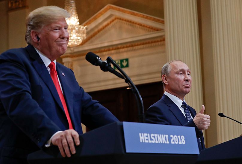 Russian President Vladimir Putin and US President Donald Trump give a joint news conference at the Presidential Palace in Helsinki, 16 July, 2018 