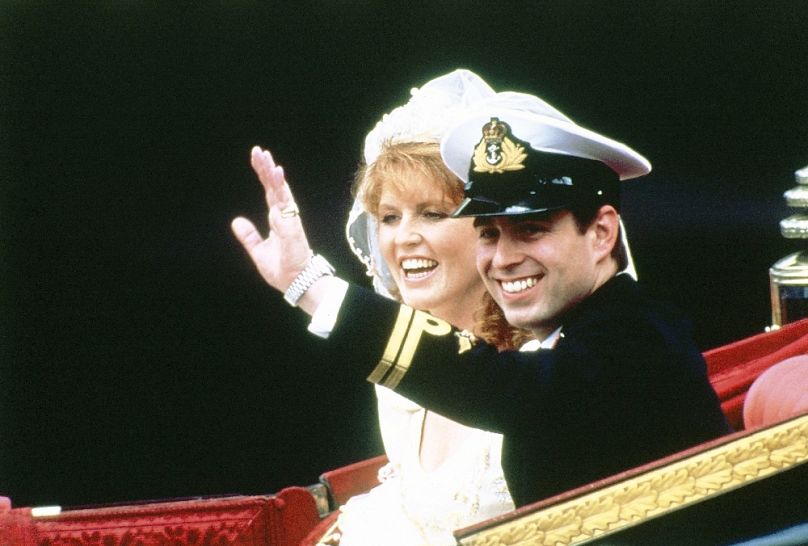 Sarah Ferguson és András herceg esküvőjük napján, 1986. július 23-án