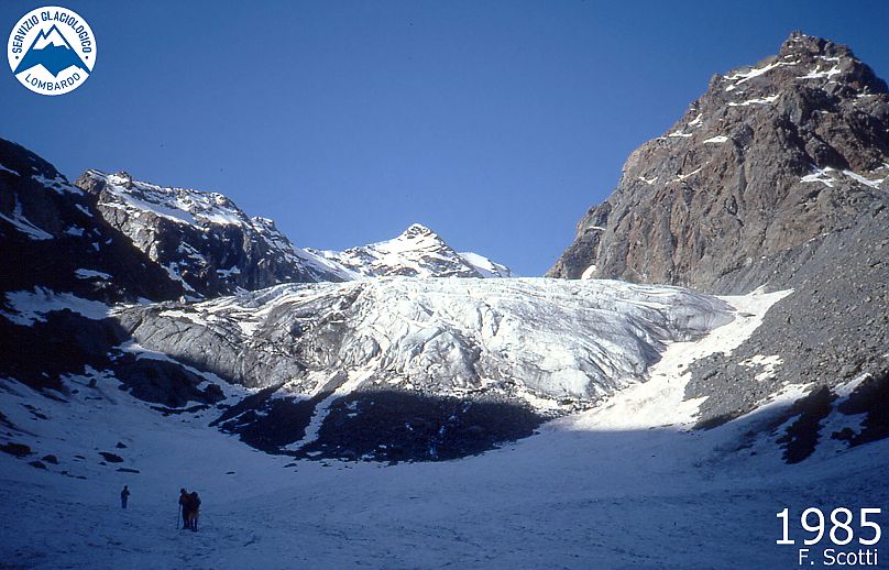 An overview of the Ventina glacier, near Sondrio, northern Italy in 1985.