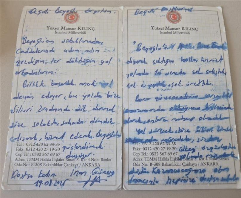 İnan Güney'in Marmara Cezaevi'nde kaleme aldığı mektup, 19 Ağustos 2025