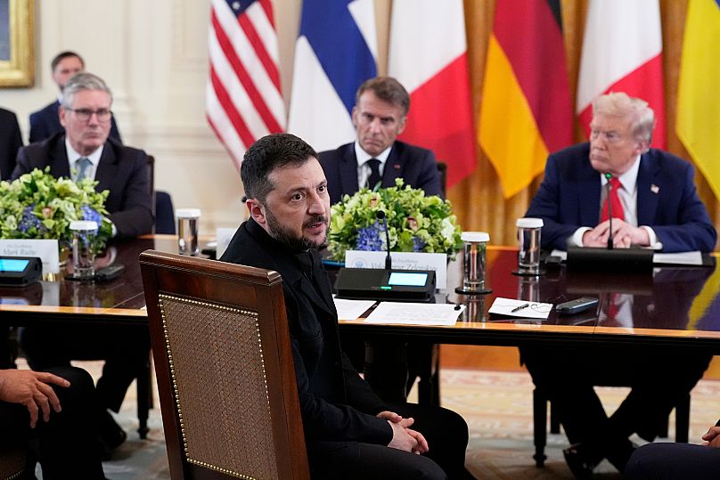 Zelenszkij és Trump uniós vezetők társaságában, Washington, 2025 augusztus 15.