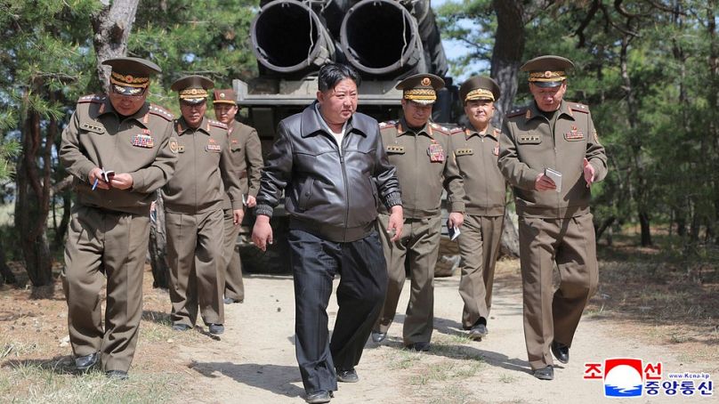 FILE: In this photo provided by the North Korean government, leader Kim Jong Un supervises a drill of artillery and missile systems in eastern North Korea, May 8, 2025.