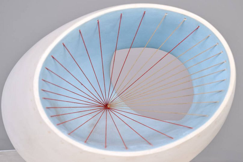 Barbara Hepworth, Sculpture with Colour (Oval Form) Pale Blue and Red, 1943