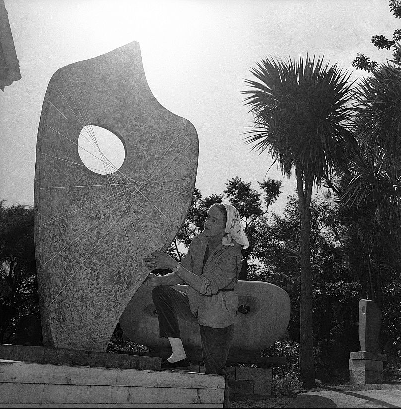 Barba Hepworth works in the studio of her St. Ives home, 11 September 1963