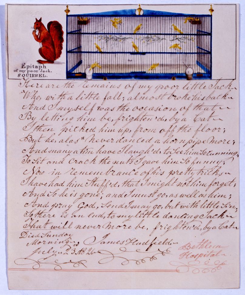 Epitáfio do meu pobre Jack, Esquilo, II por James Hadfield (1834) 