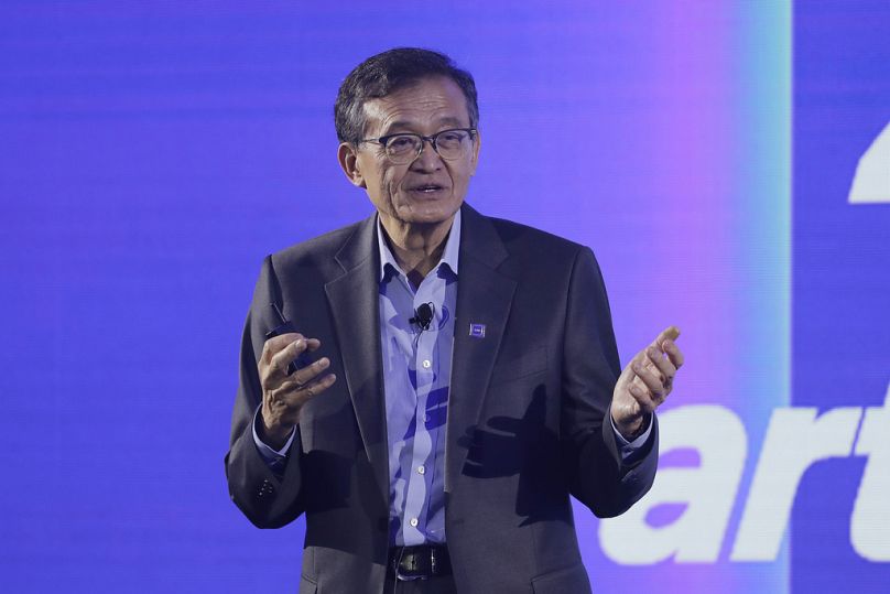 Il Ceo di Intel Lip-Bu Tan tiene un discorso durante la fiera Computex 2025 a Taipei, Taiwan, 19 maggio 2025