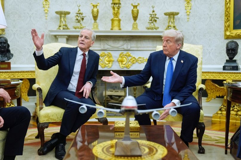 Jonas Gahr Støre és Donald Trump a Fehér Házban, 2025. április 24-én