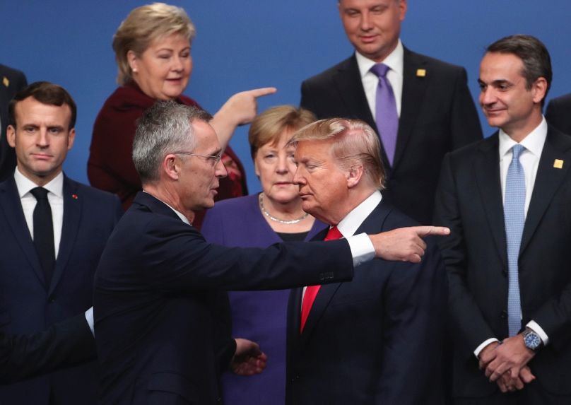Jens Stoltenberg és Donald Trump a NATO watfordi csúcsértekezletén, 2019 decemberében