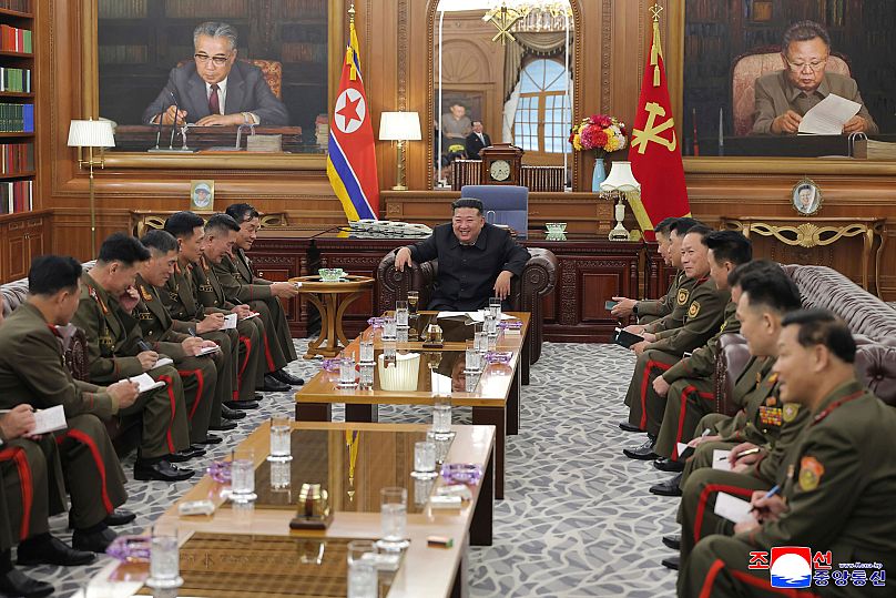 North Korean leader Kim Jong-un meets the leading commanding officers deployed to Kursk region in Pyongyang, 20 August, 2025