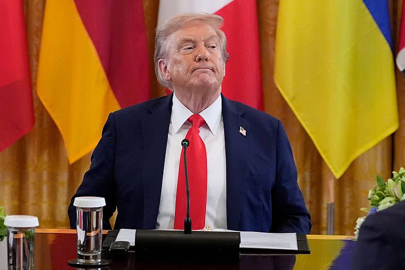 President Donald Trump participates in a meeting with Ukrainian President Volodymyr Zelenskyy and European leaders in the White House, 18 August, 2025