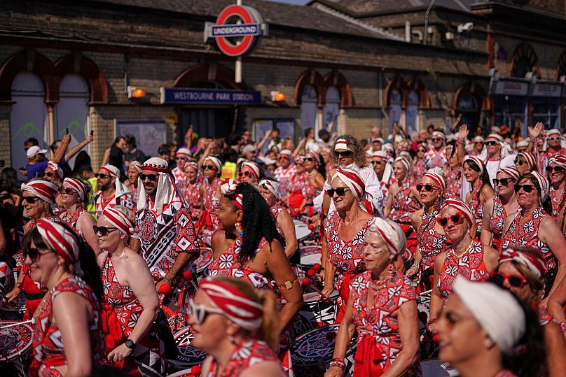 Steel pulses: the parade through Notting Hill is accompanied by a cacophony of sound