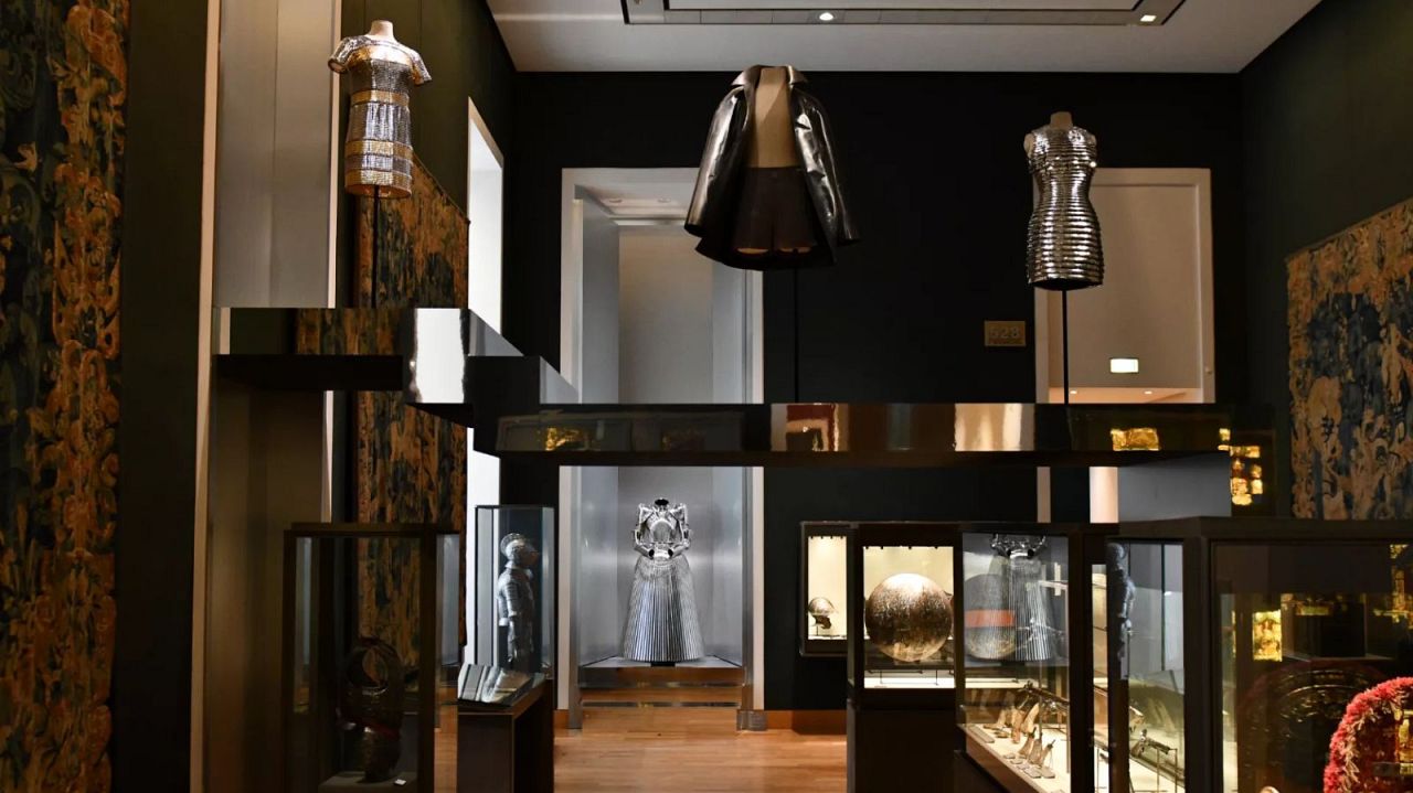 Items from Paco Rabanne, Balenciaga and Loewe on show at the Louvre Couture exhibition 