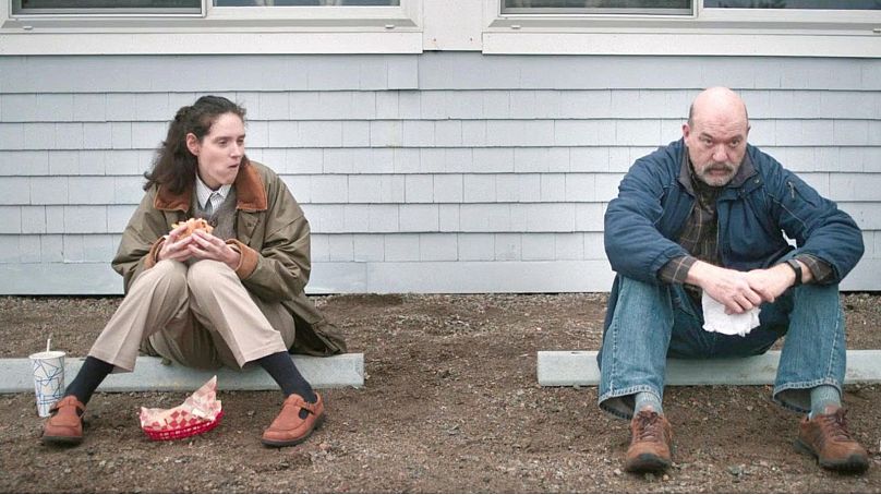 Eva Victor and John Carroll Lynch share a sandwich in 'Sorry, Baby'. 