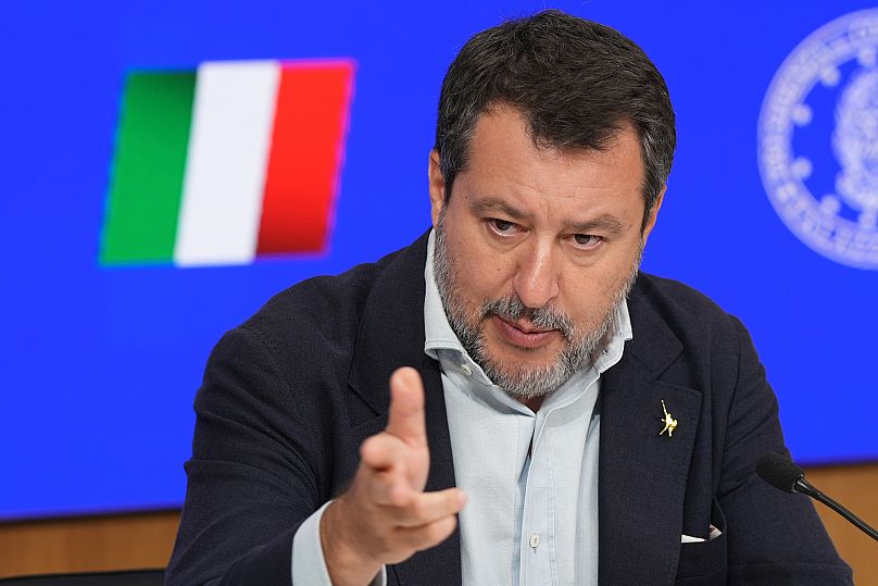 Italian Deputy PM Matteo Salvini holds a press conference about the suspension bridge linking the Italian mainland with Sicily in Rome, 6 August, 2025
