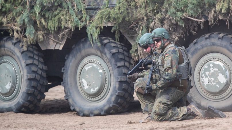 Deutsche Soldaten nehmen am internationalen Divisionstruppen-Manöver "Grand Quadriga 2024" in Pabrade nördlich von Vilnius, Litauen, teil