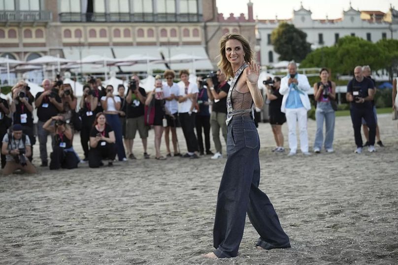 Emanuela Fanelli, who hosts the opening night, during a photocall on the eve of the 82nd edition of the Venice Film Festival 