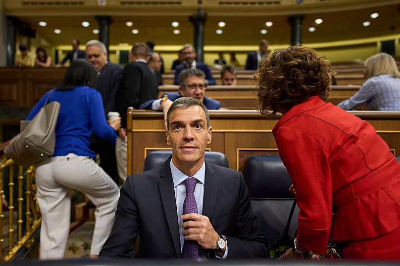 Spanish Prime Minister Pedro Sanchez in the chamber of parliament in Madrid - 9 July 2025
