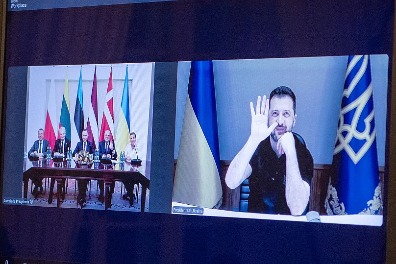 Le président Zelensky participe à une réunion des dirigeants des pays baltes et du Premier ministre danois avec le président polonais Karol Nawrocki, Varsovie, 28 août 2025.