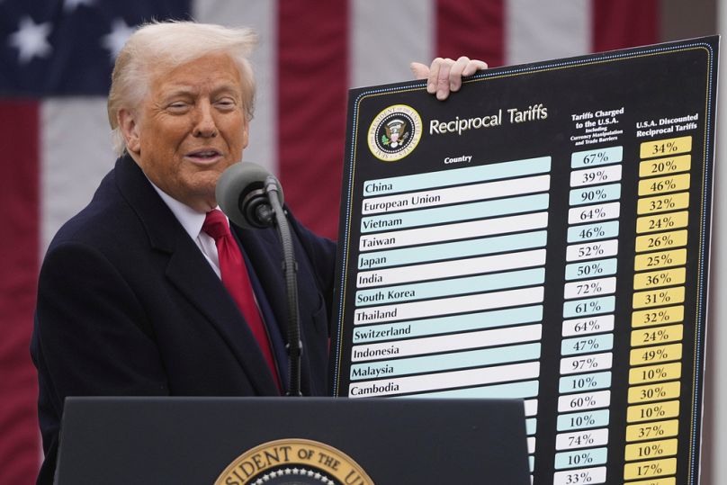 ARCHIVO - El presidente Donald Trump habla durante un acto para anunciar nuevos aranceles en el Jardín de las Rosas de la Casa Blanca, el 2 de abril de 2025, en Washington.