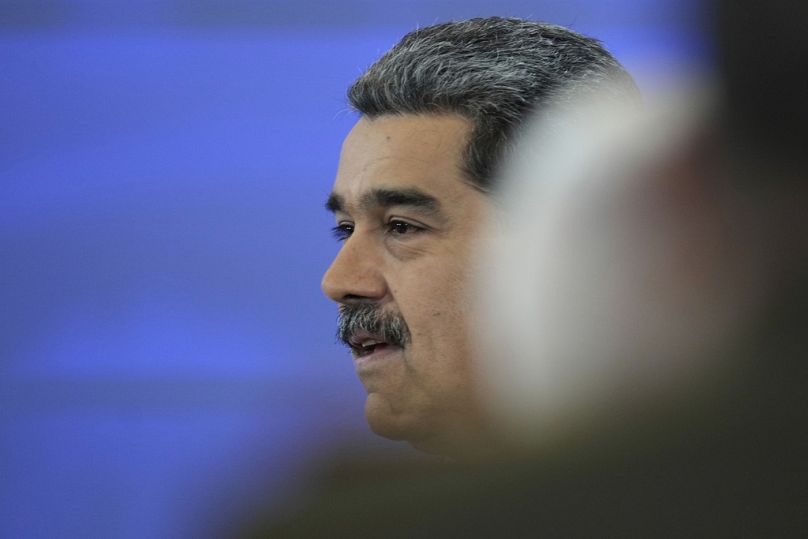 President Nicolas Maduro arrives to give a press conference in Caracas, Venezuela, Monday, Sept. 1, 2025