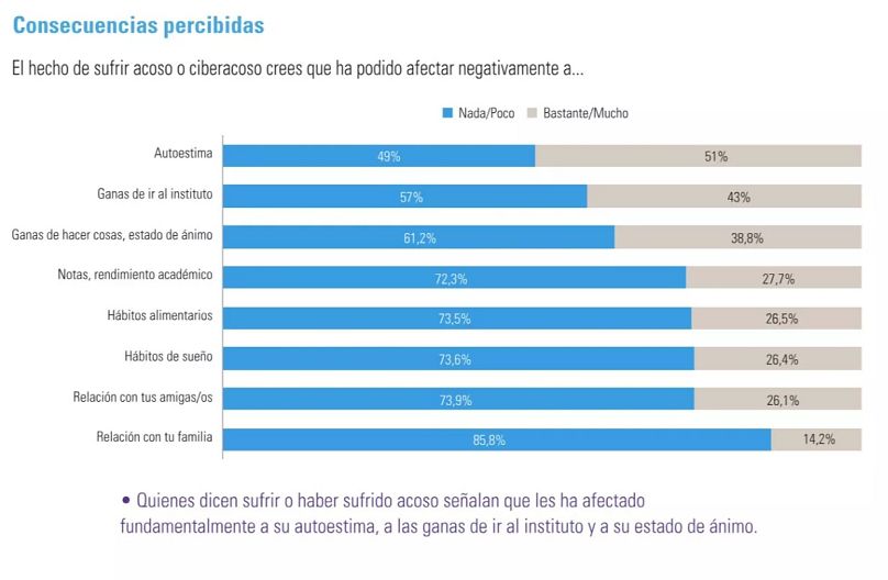 Las víctimas de bullying manifiestan varios problemas del acosos escolar: tanto el acoso escolar como el ciberacoso afectan negativamente a varios aspectos importantes