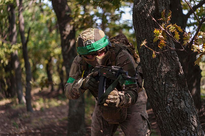 FILE: A Ukrainian National Guard serviceman of 3rd brigade "Spartan" takes his position during a training not far from the frontline on Pokrovsk direction, 8 August 2025