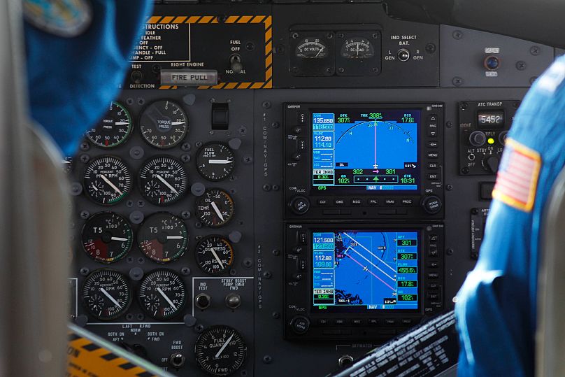 A cockpit GPS system on a flight over the Gulf of Mexico, 10 July, 2010
