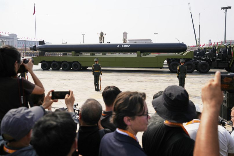 An AJX002 underwater drone passes in the military parade to commemorate the 80th anniversary of the end of WWII, held in front of Tiananmen Gate, Wednesday, Sept. 3, 2025